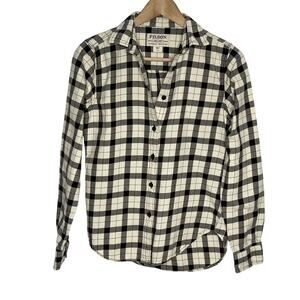 Filson Long Sleeve Button Up Shirt Womens XS Cream Plaid Flannel Cotton Outdoor